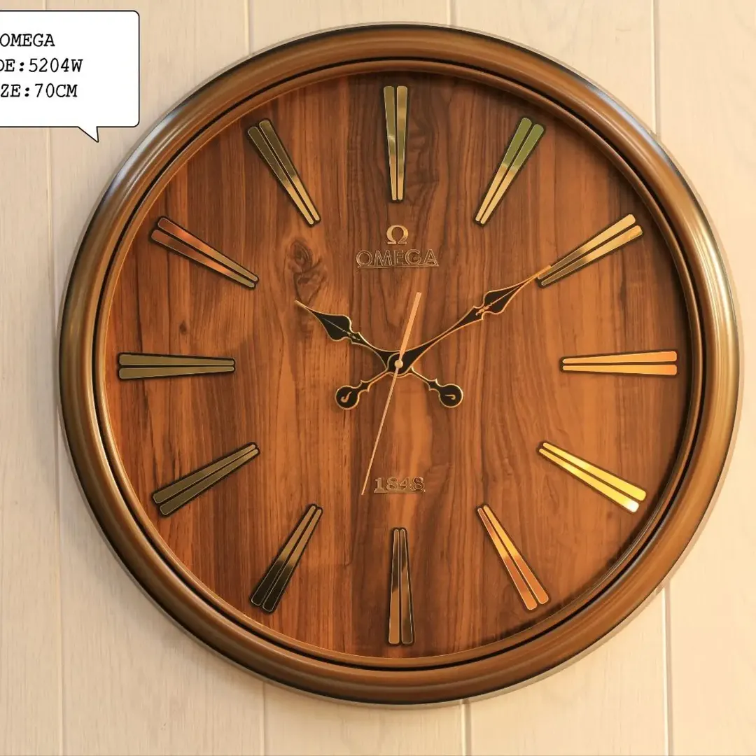 ساعت دیواری OMEGA طرح چوب و چرم مدل 5204w