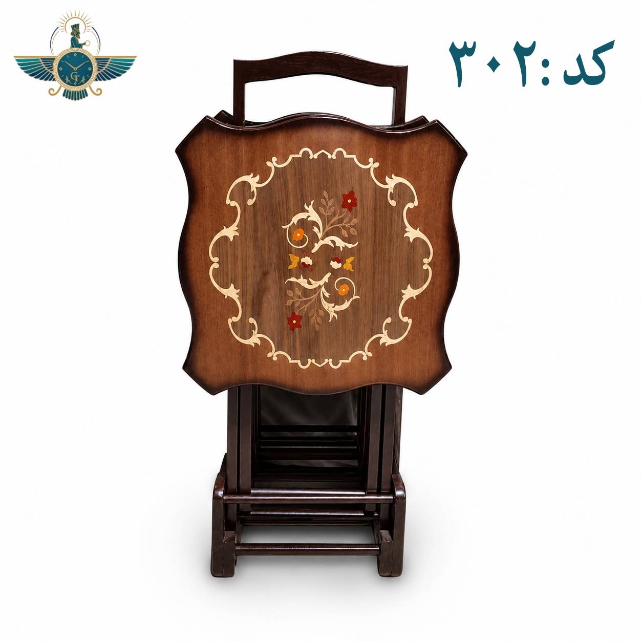 میز عسلی تاشو 4 تکه با طرح معرق کاری اصیل | گاهان تایم